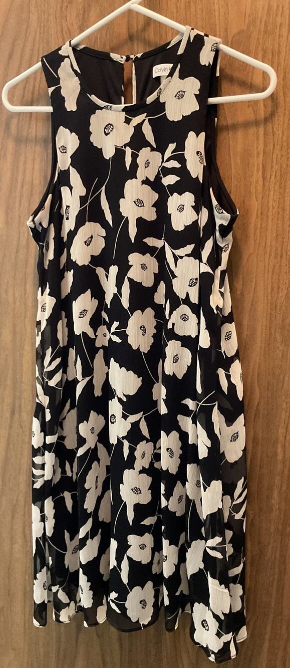CALVIN KLEIN Black & White Floral Design Dress Condition Size 6